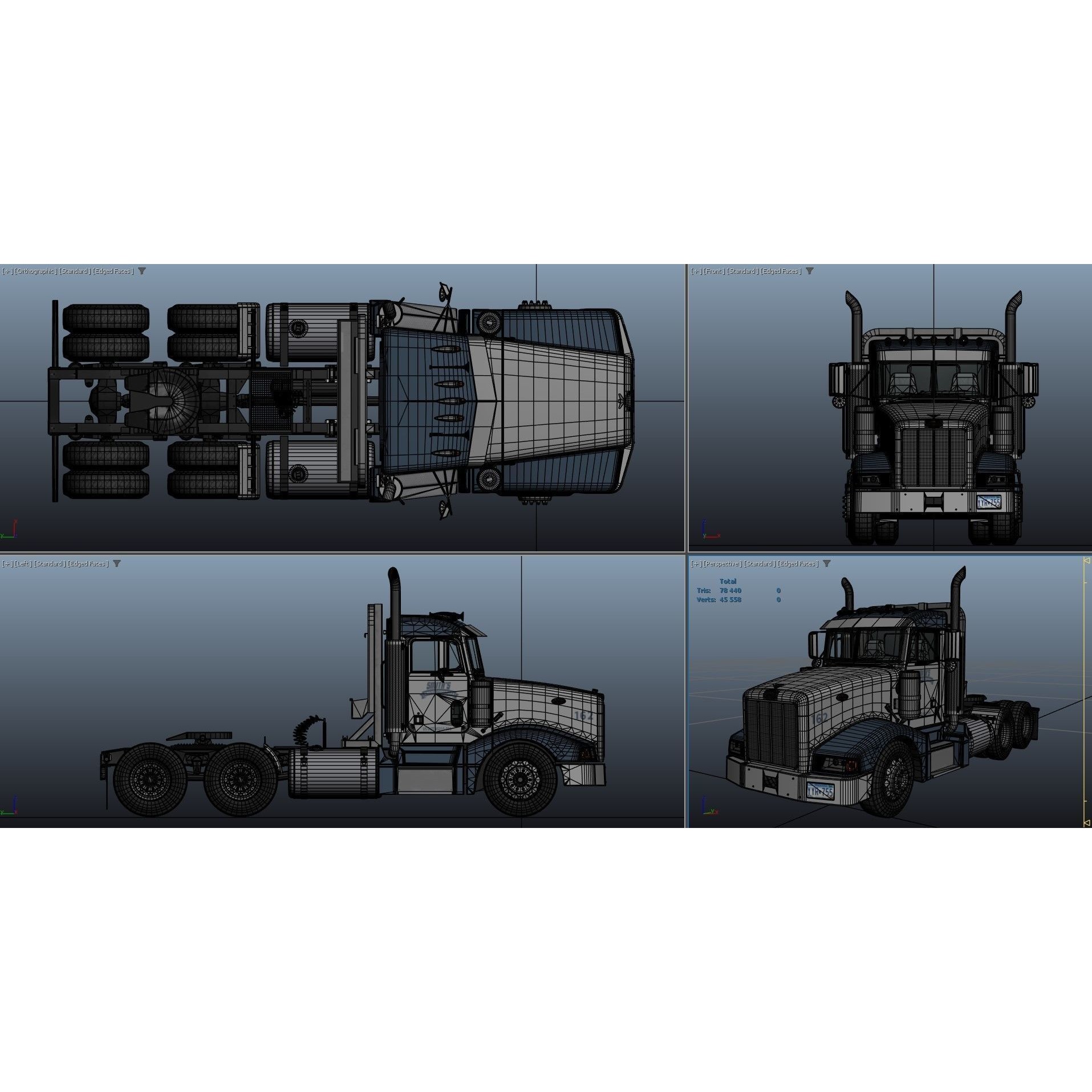 Peterbilt 377 Daycab Truck - Low-Poly Game-Ready 3D Model - View 43