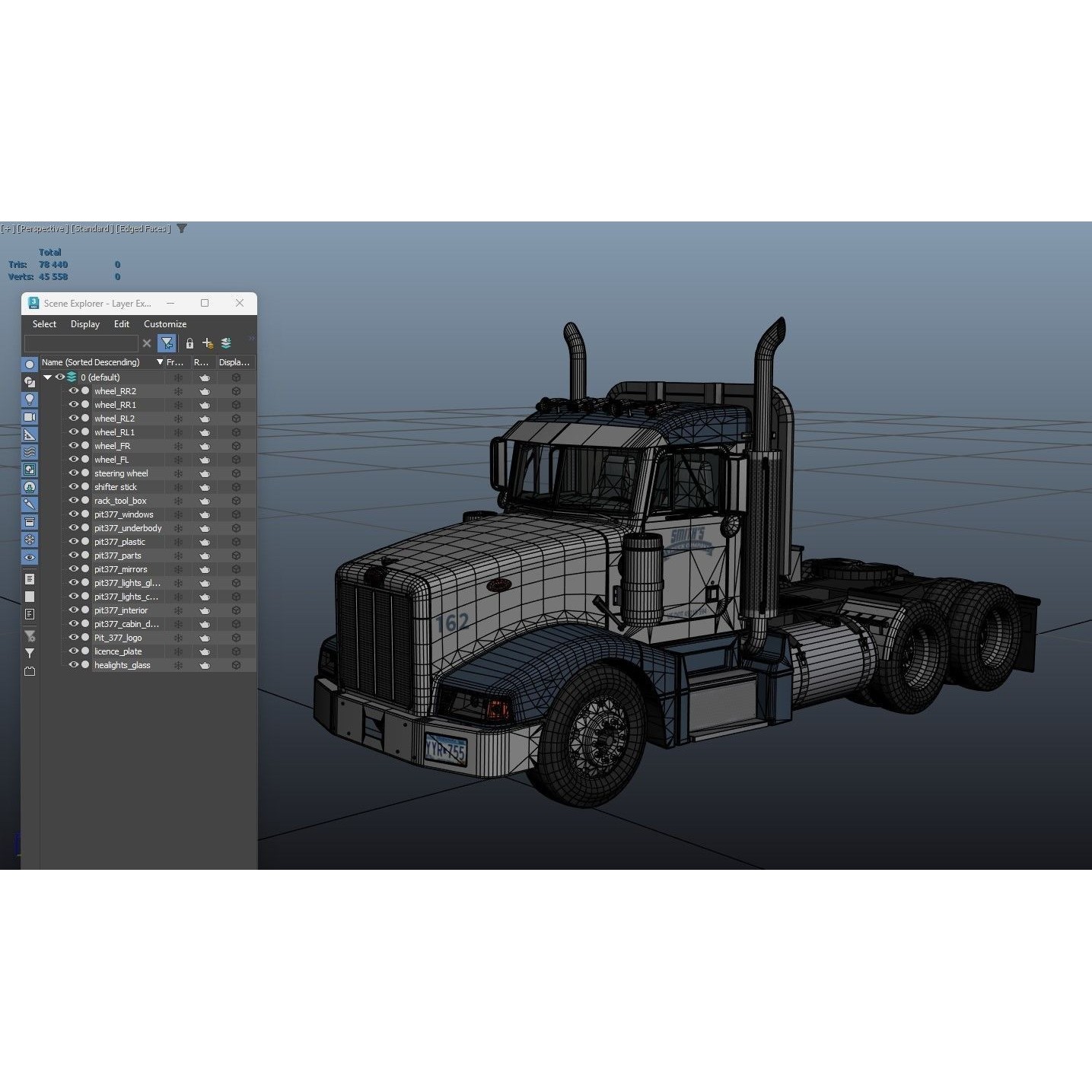 Peterbilt 377 Daycab Truck - Low-Poly Game-Ready 3D Model - View 44