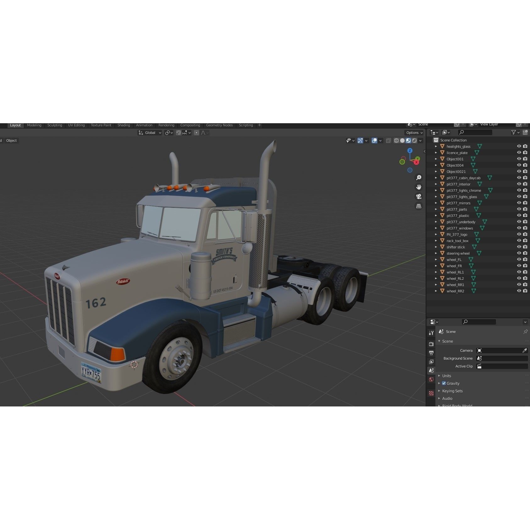 Peterbilt 377 Daycab Truck - Low-Poly Game-Ready 3D Model - View 46