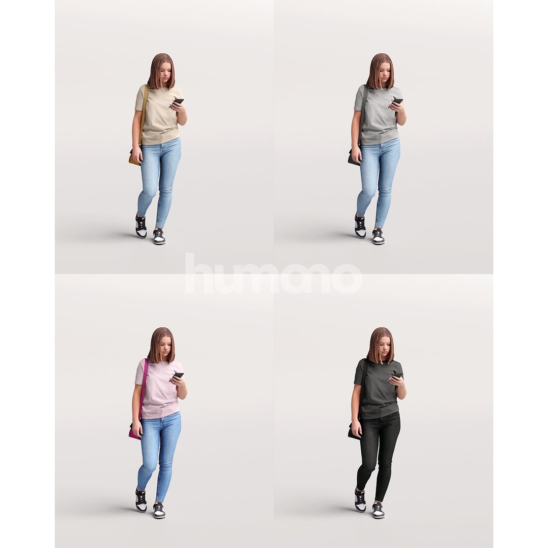 Casual Woman Walking 3D Model – PBR Textured, Game Ready, FBX