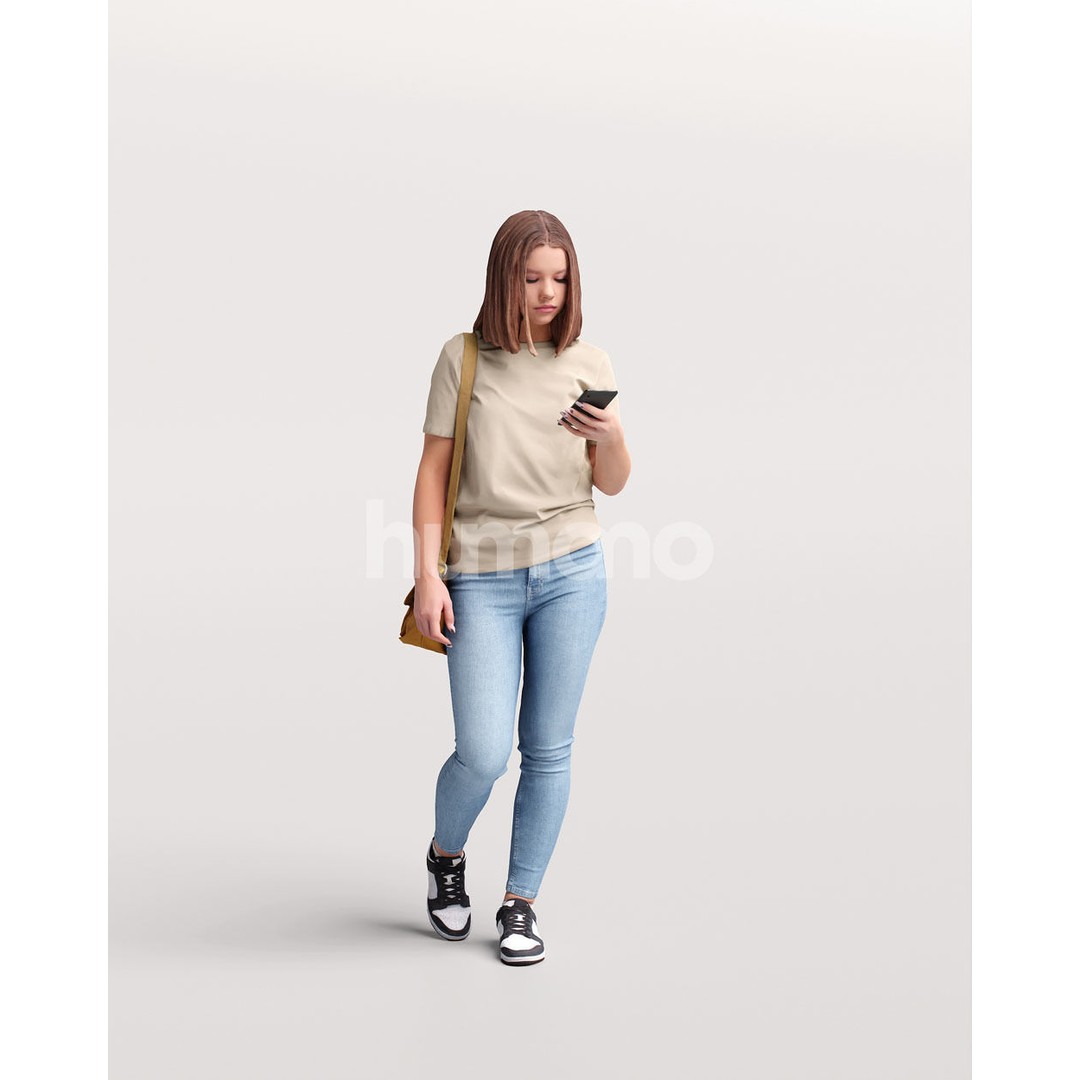 Casual Woman Walking 3D Model – PBR Textured, Game Ready, FBX - View 3