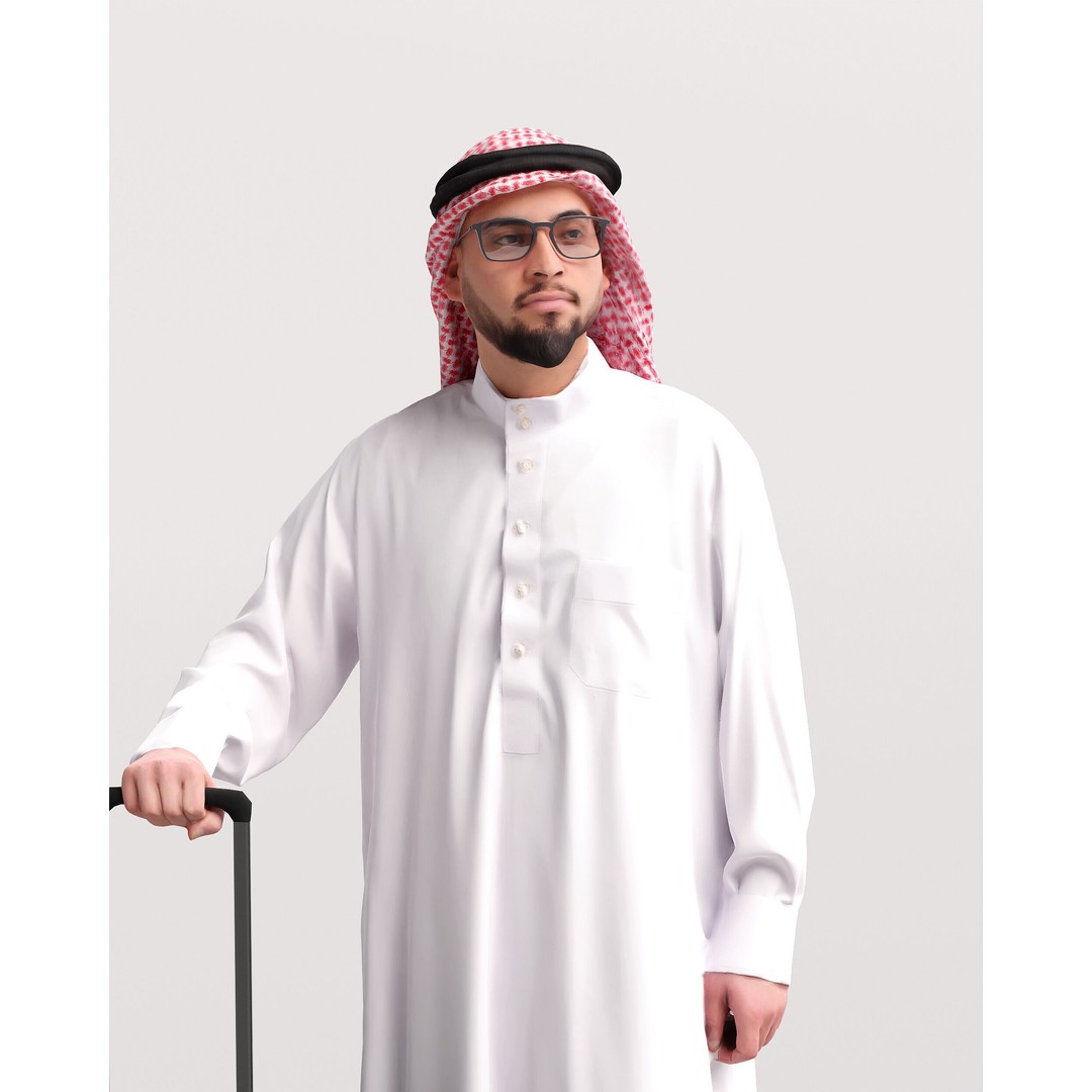 Arab Man 3D Model – Realistic Character with Suitcase, FBX - View 10