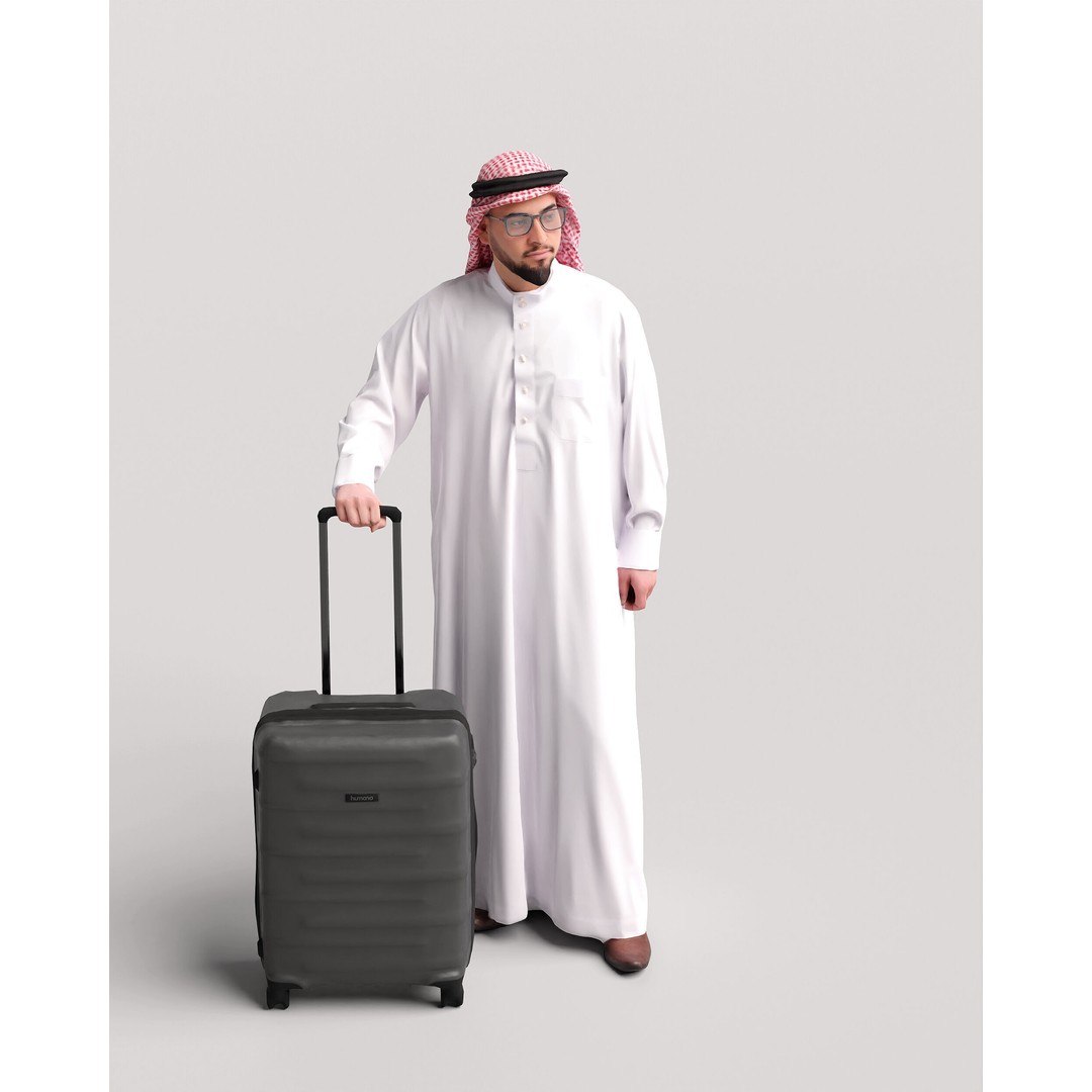 Arab Man 3D Model – Realistic Character with Suitcase, FBX - View 12