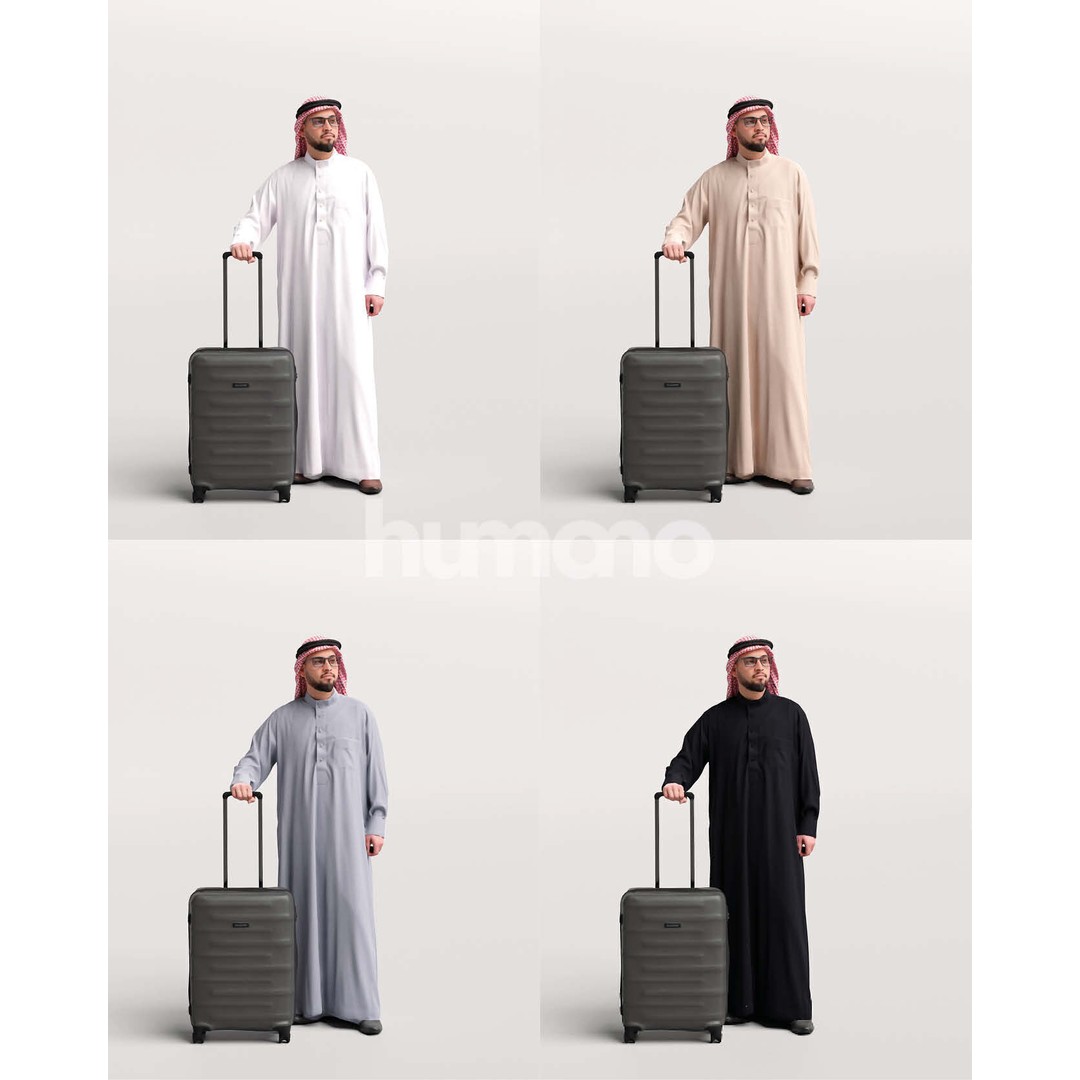 Arab Man 3D Model – Realistic Character with Suitcase, FBX - View 3