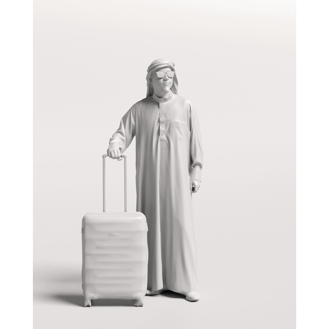 Arab Man 3D Model – Realistic Character with Suitcase, FBX - View 4