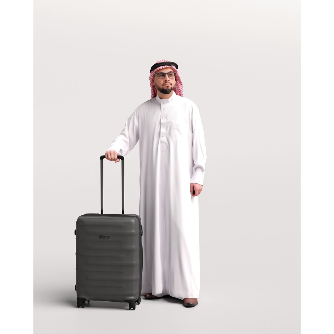 Arab Man 3D Model – Realistic Character with Suitcase, FBX - View 7