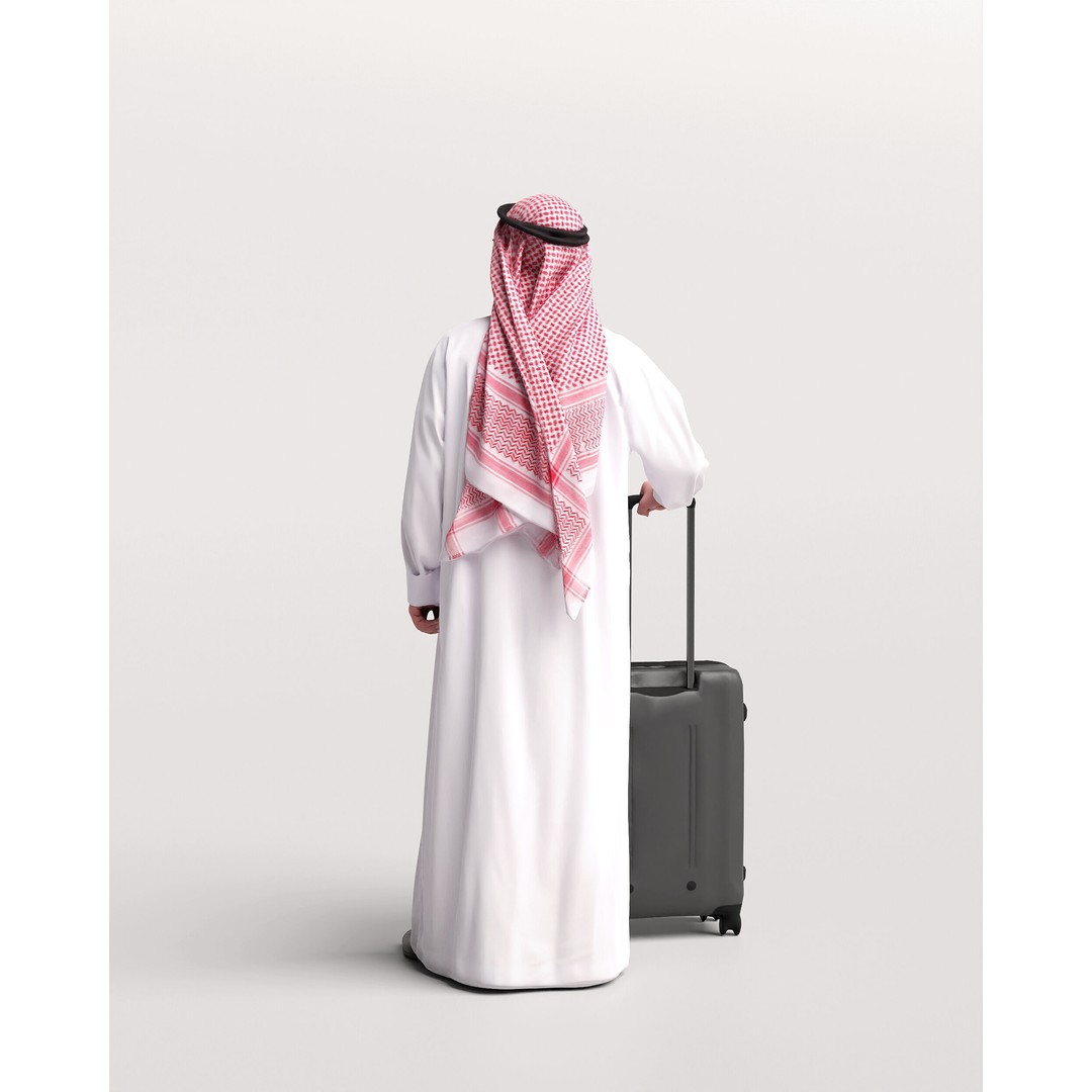 Arab Man 3D Model – Realistic Character with Suitcase, FBX - View 8