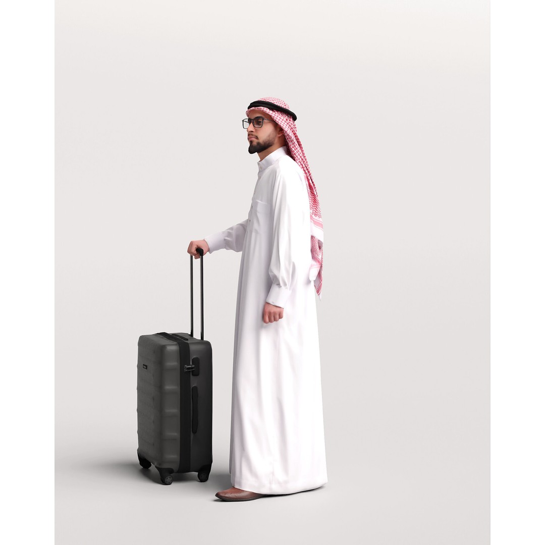 Arab Man 3D Model – Realistic Character with Suitcase, FBX - View 9
