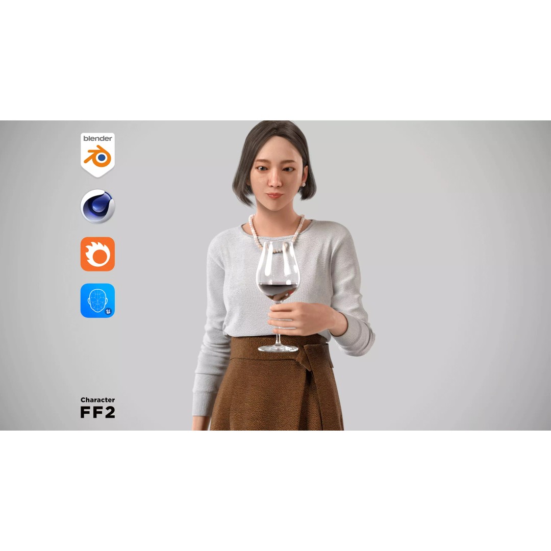Asian Smart Casual Woman 3D Model – Low Poly Rigged Character, FBX - View 2