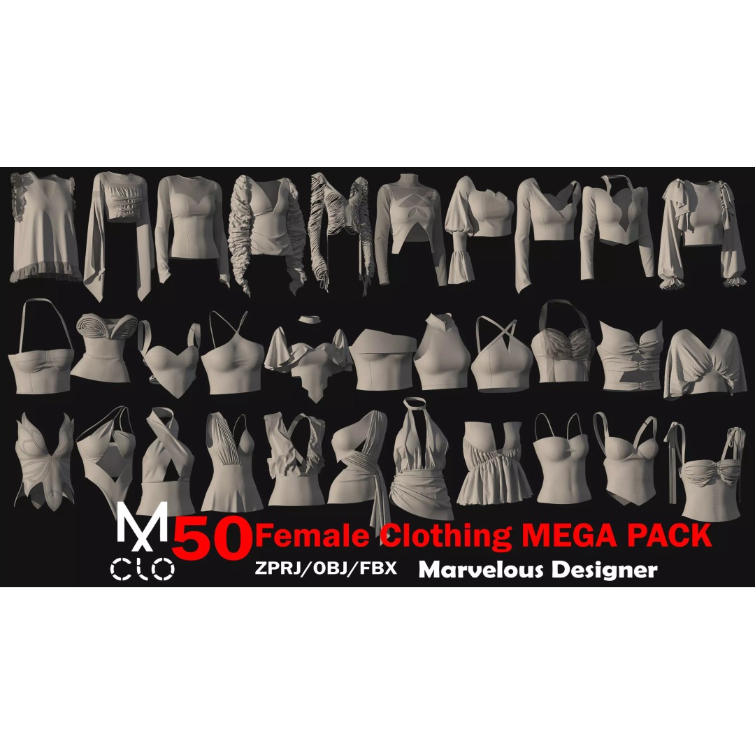 50 Female Clothing 3D Model – High-Quality Game-Ready Assets, FBX & OBJ - View 2