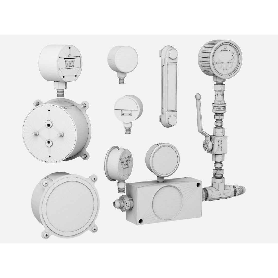 Industrial Measurement Gauges 3D Model – Low Poly PBR Asset, FBX, OBJ