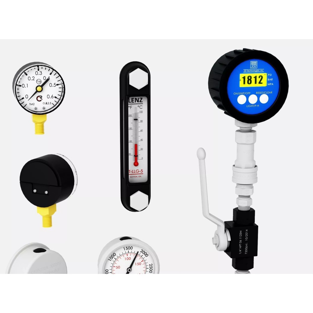 Industrial Measurement Gauges 3D Model – Low Poly PBR Asset, FBX, OBJ - View 10