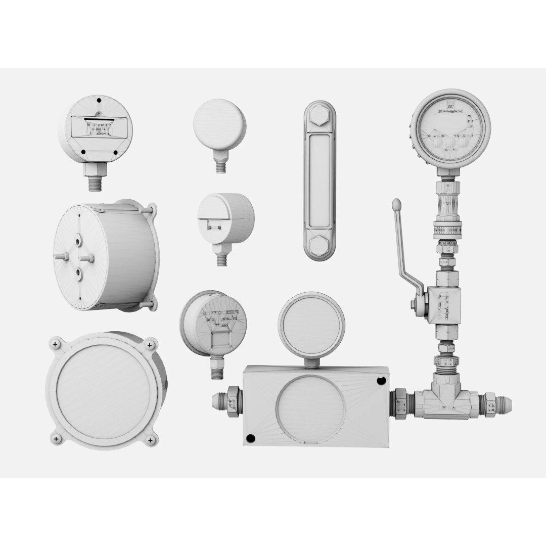 Industrial Measurement Gauges 3D Model – Low Poly PBR Asset, FBX, OBJ - View 16