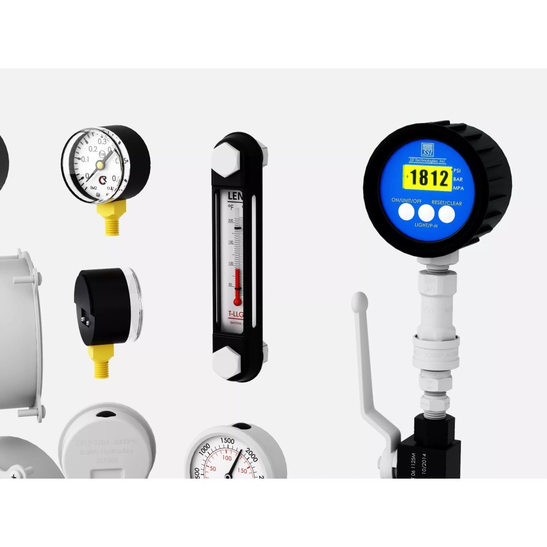 Industrial Measurement Gauges 3D Model – Low Poly PBR Asset, FBX, OBJ - View 6