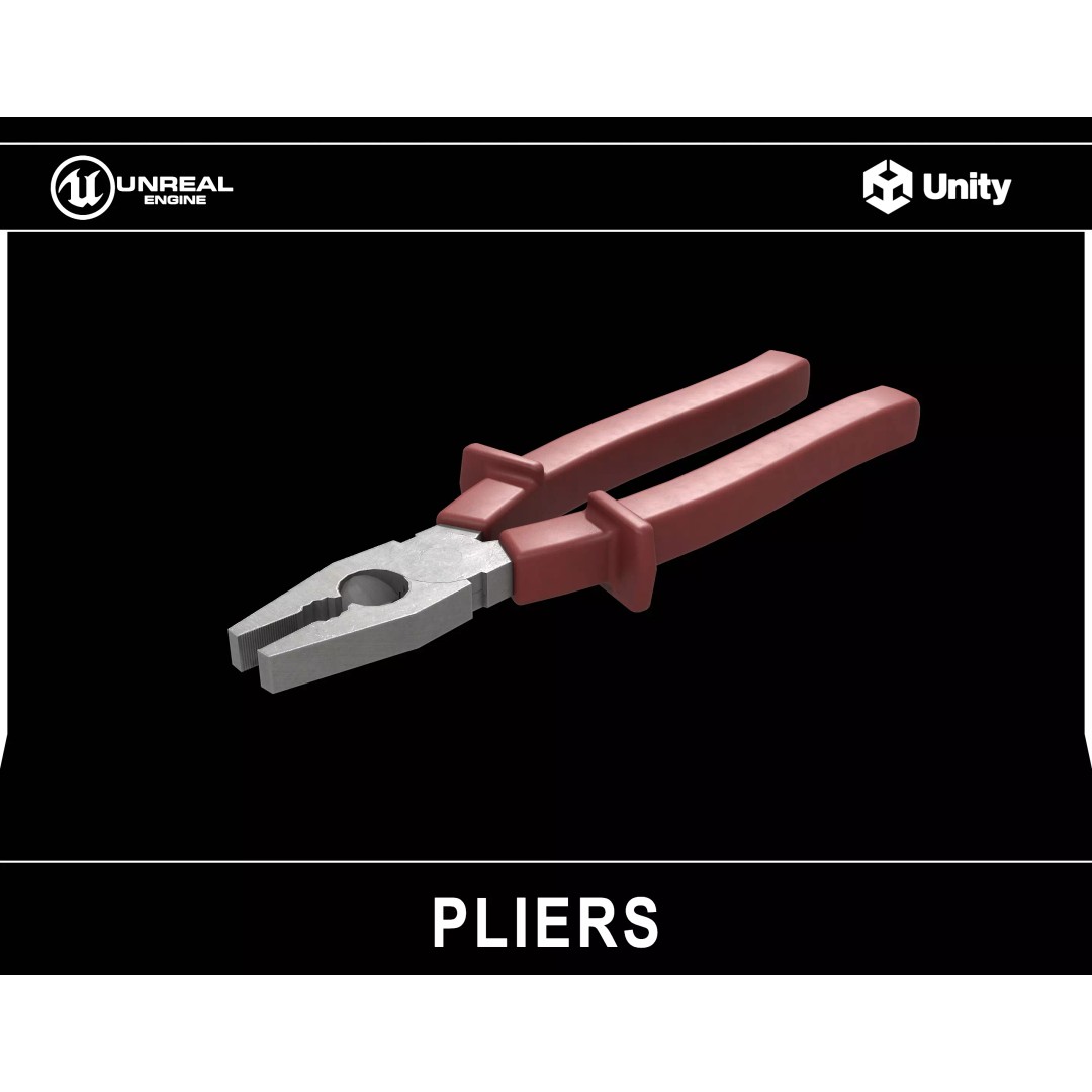 Pliers 3D Model – Low Poly Industrial Tool Asset, FBX, OBJ - View 2