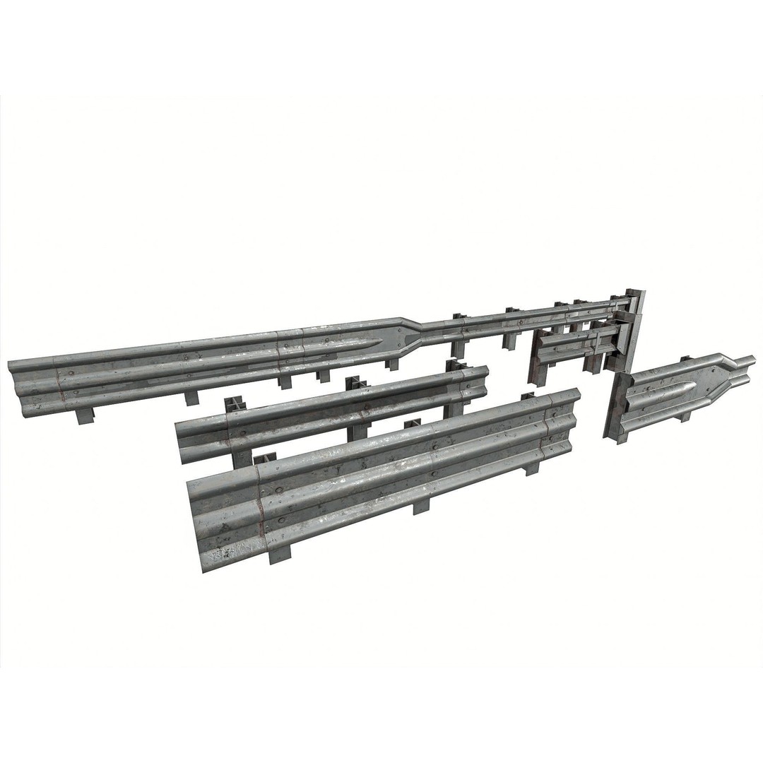 Road Railing 3D Model – Low Poly Game Asset, PBR Textures, FBX - View 3