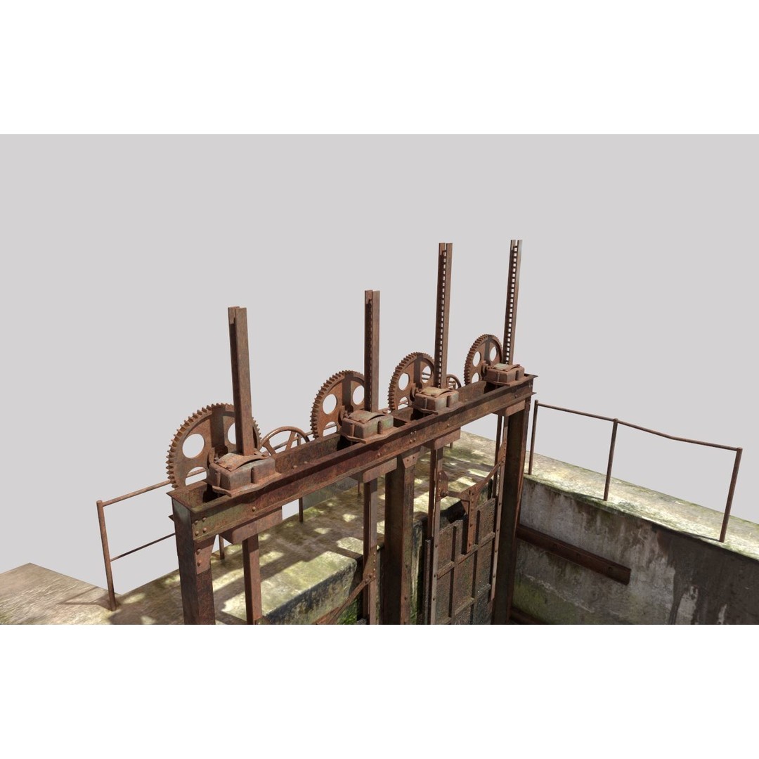 Old Water Gate 3D Model – Realistic PBR Asset for Games, FBX, OBJ - View 3