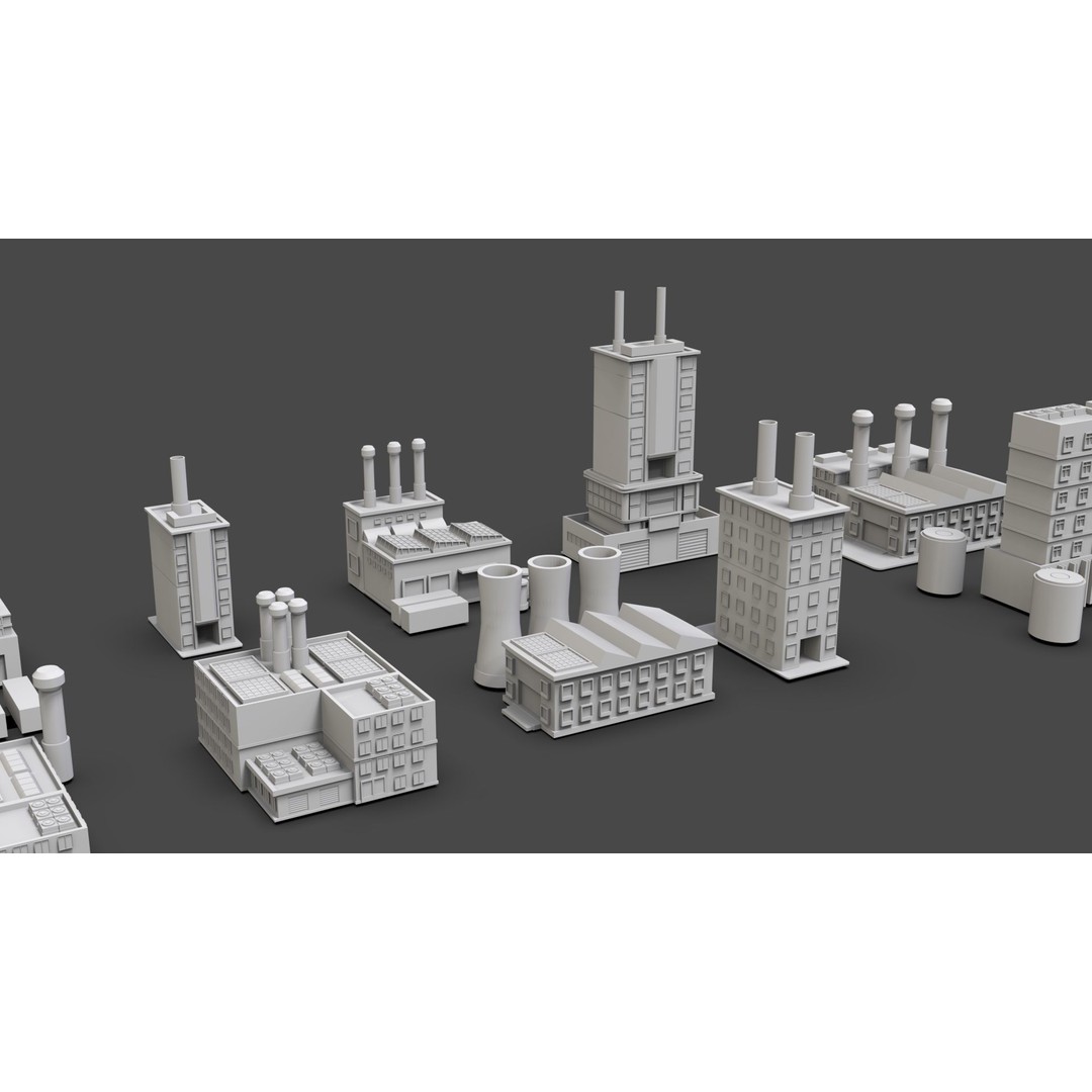 Industrial Buildings 3D Model – Low Poly Game-Ready Asset Pack, FBX - View 3