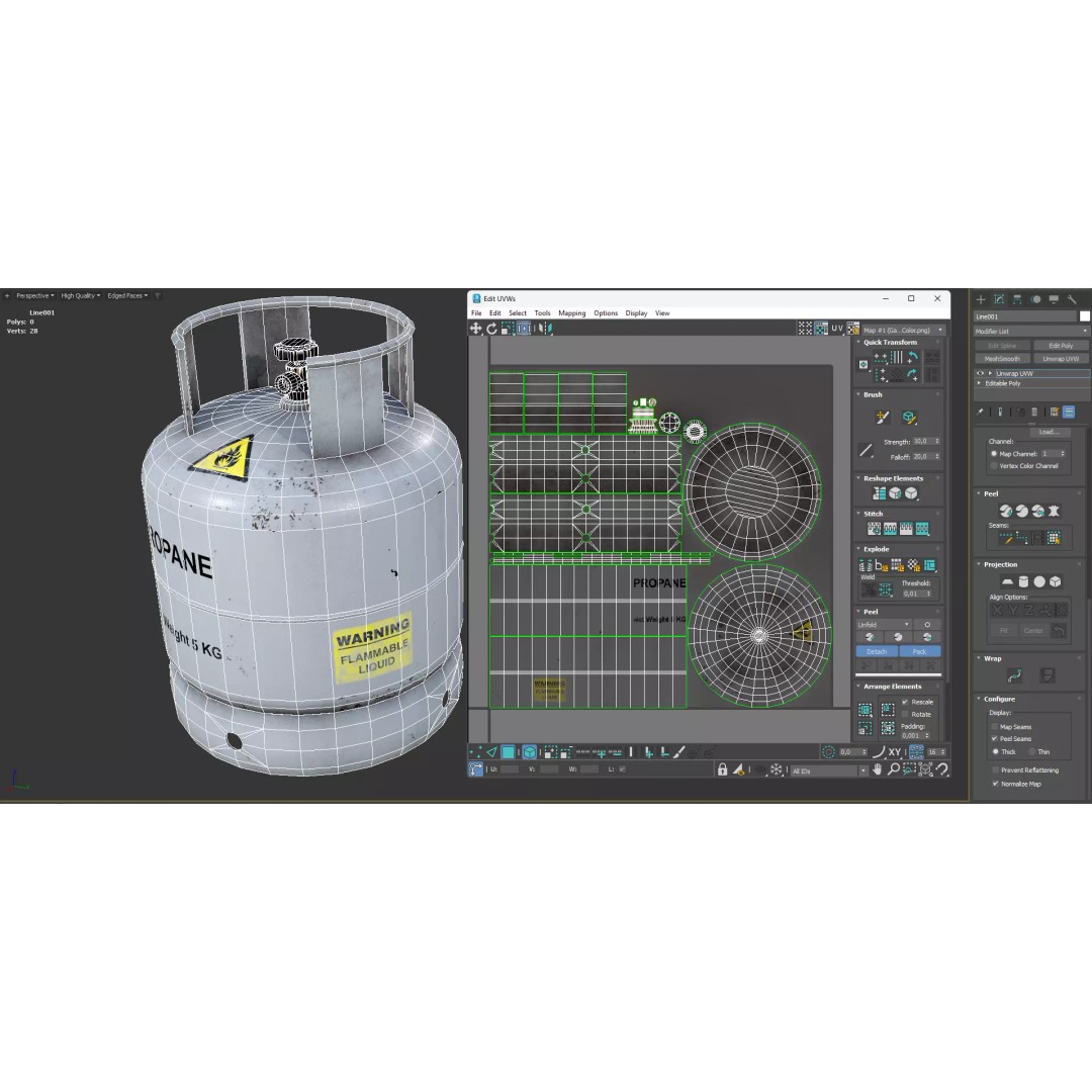 5 KG Propane Gas Cylinder 3D Model – Low Poly PBR Game Asset, FBX - View 4