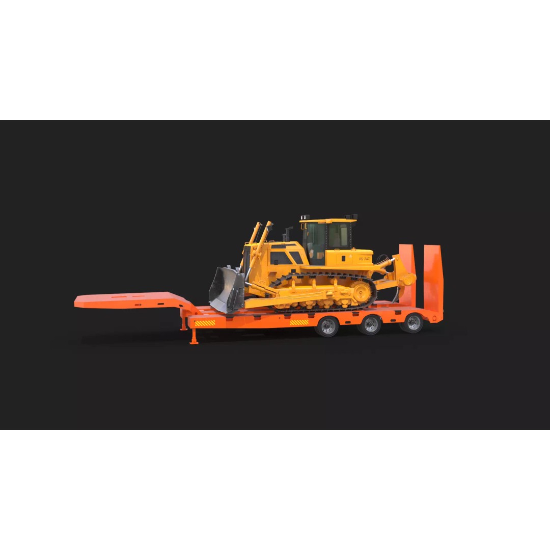 Bulldozer 3D Model – Low Loader Trailer with PBR Textures, FBX
