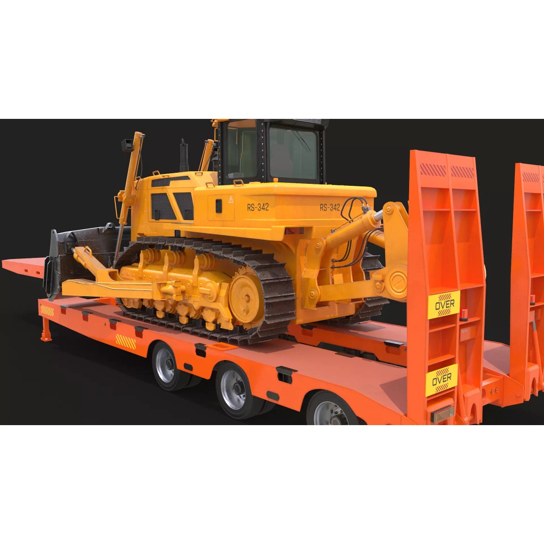 Bulldozer 3D Model – Low Loader Trailer with PBR Textures, FBX - View 10