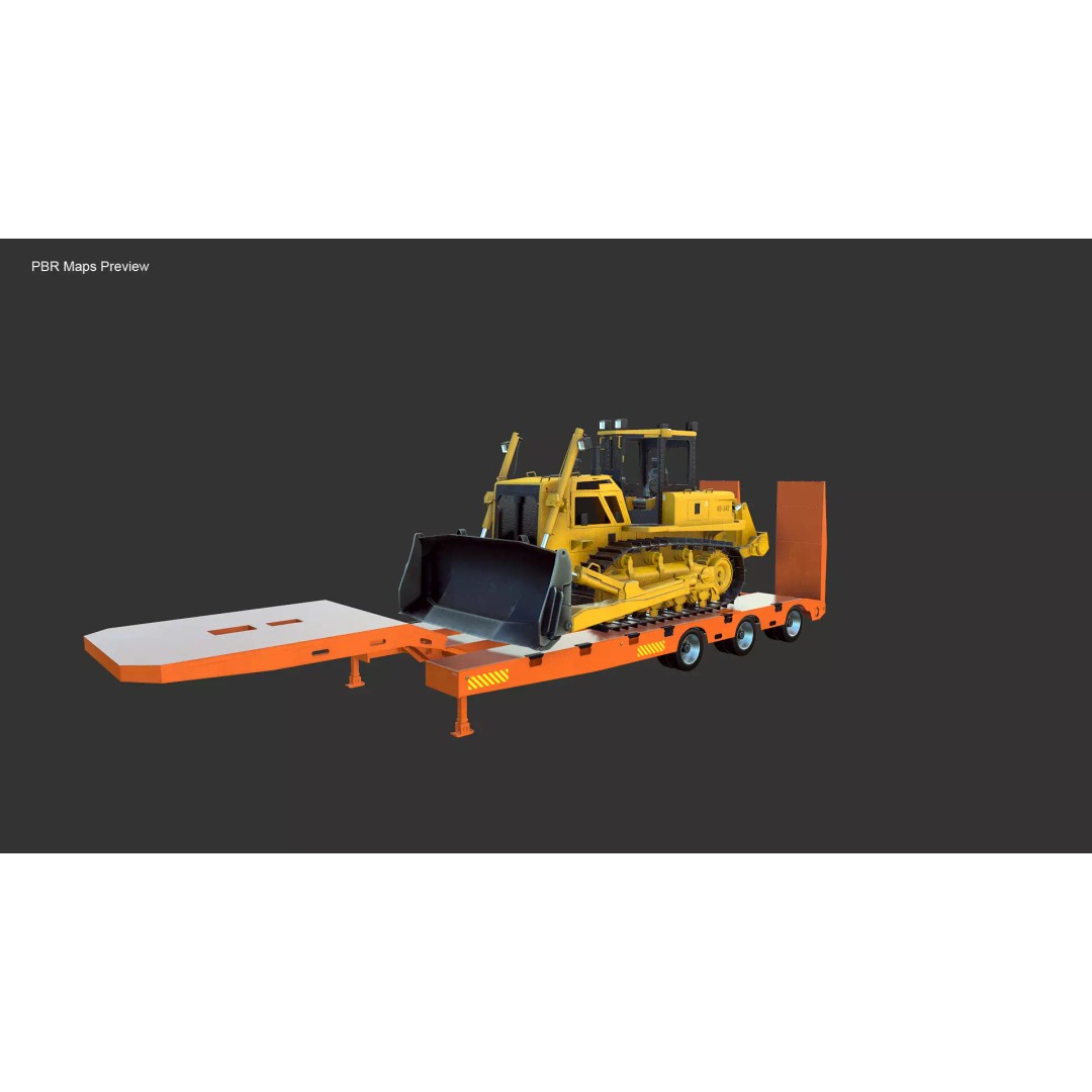 Bulldozer 3D Model – Low Loader Trailer with PBR Textures, FBX - View 11