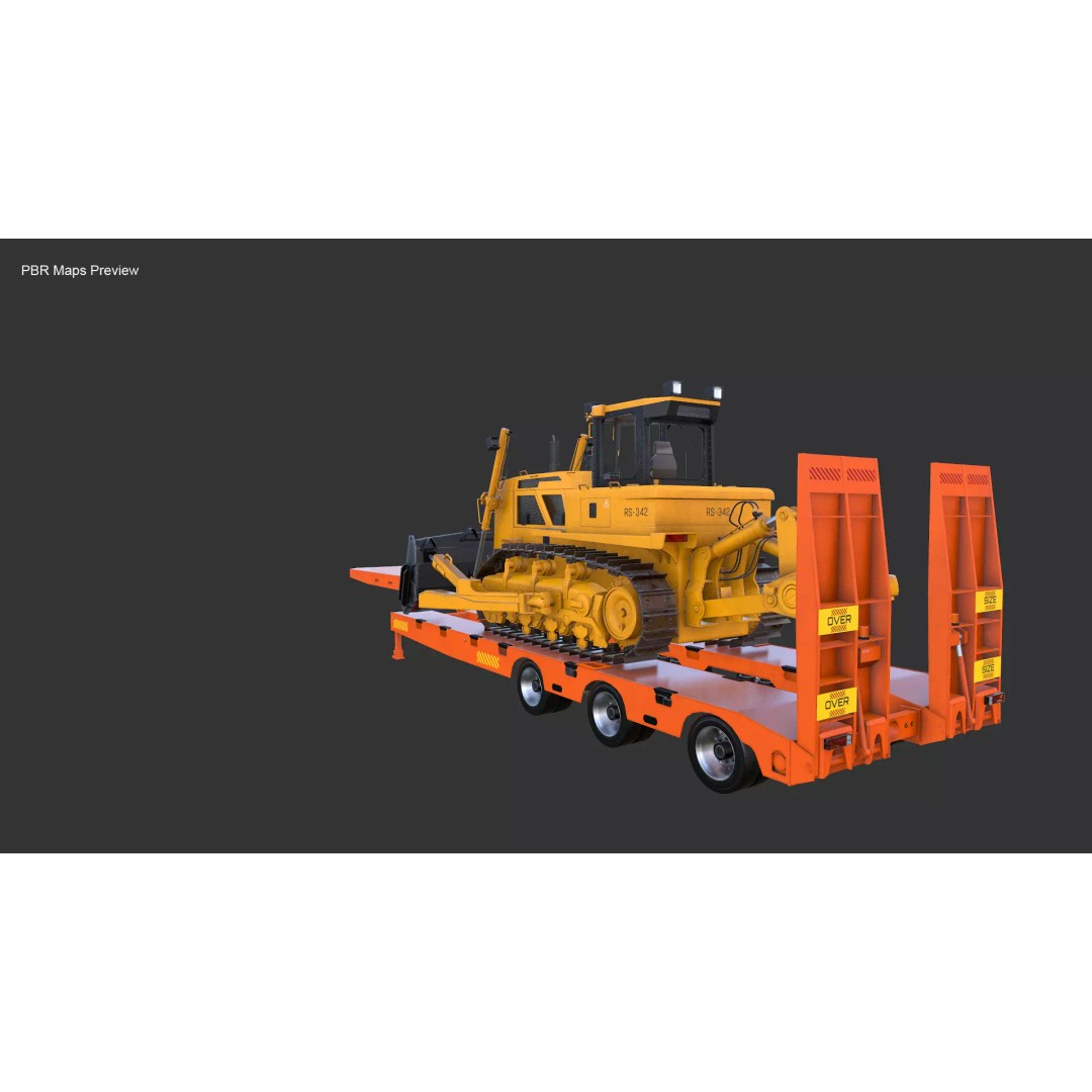 Bulldozer 3D Model – Low Loader Trailer with PBR Textures, FBX - View 12