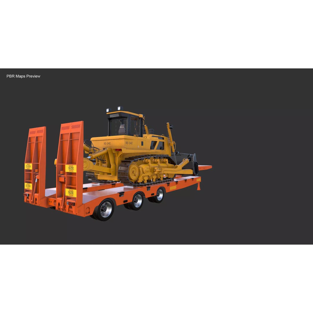 Bulldozer 3D Model – Low Loader Trailer with PBR Textures, FBX - View 13