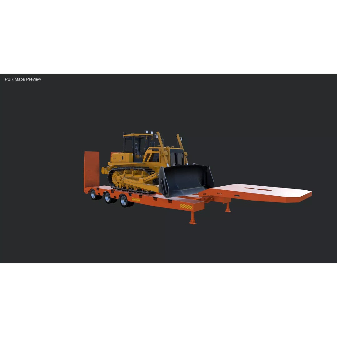 Bulldozer 3D Model – Low Loader Trailer with PBR Textures, FBX - View 14