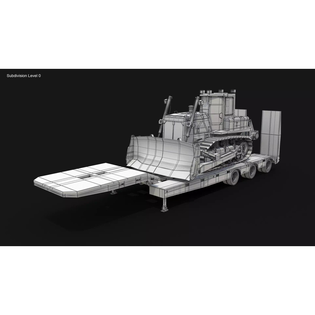 Bulldozer 3D Model – Low Loader Trailer with PBR Textures, FBX - View 15