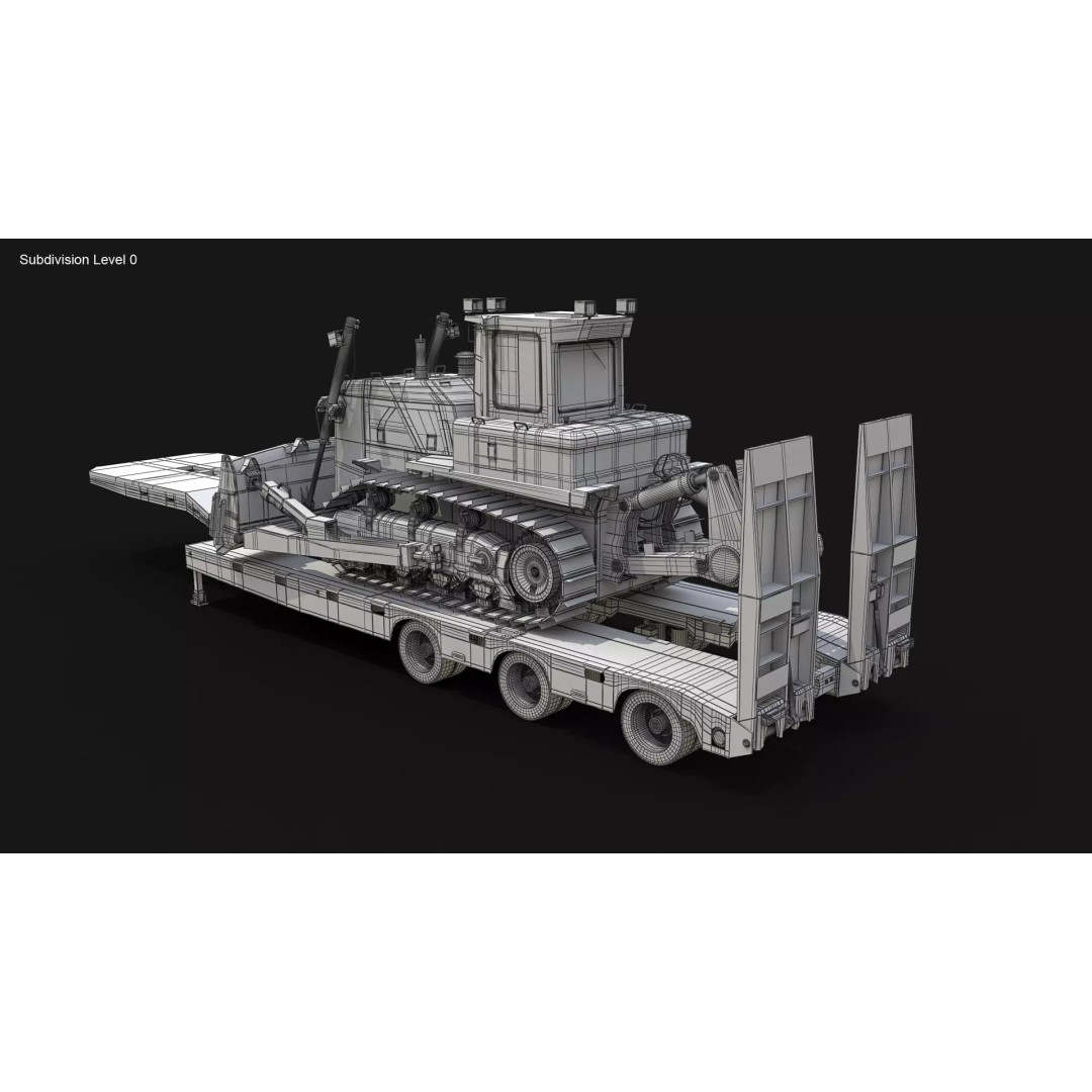 Bulldozer 3D Model – Low Loader Trailer with PBR Textures, FBX - View 16