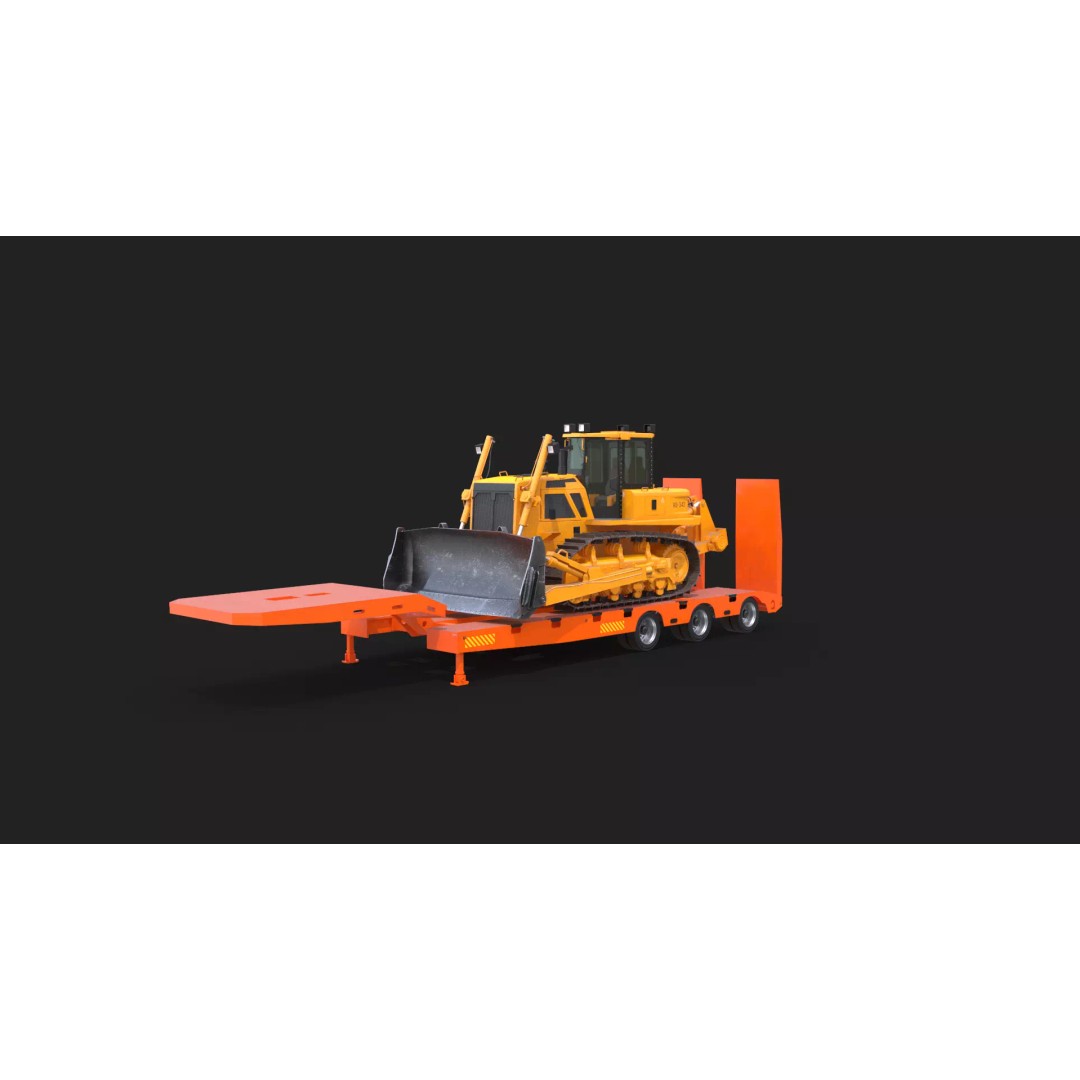 Bulldozer 3D Model – Low Loader Trailer with PBR Textures, FBX - View 17