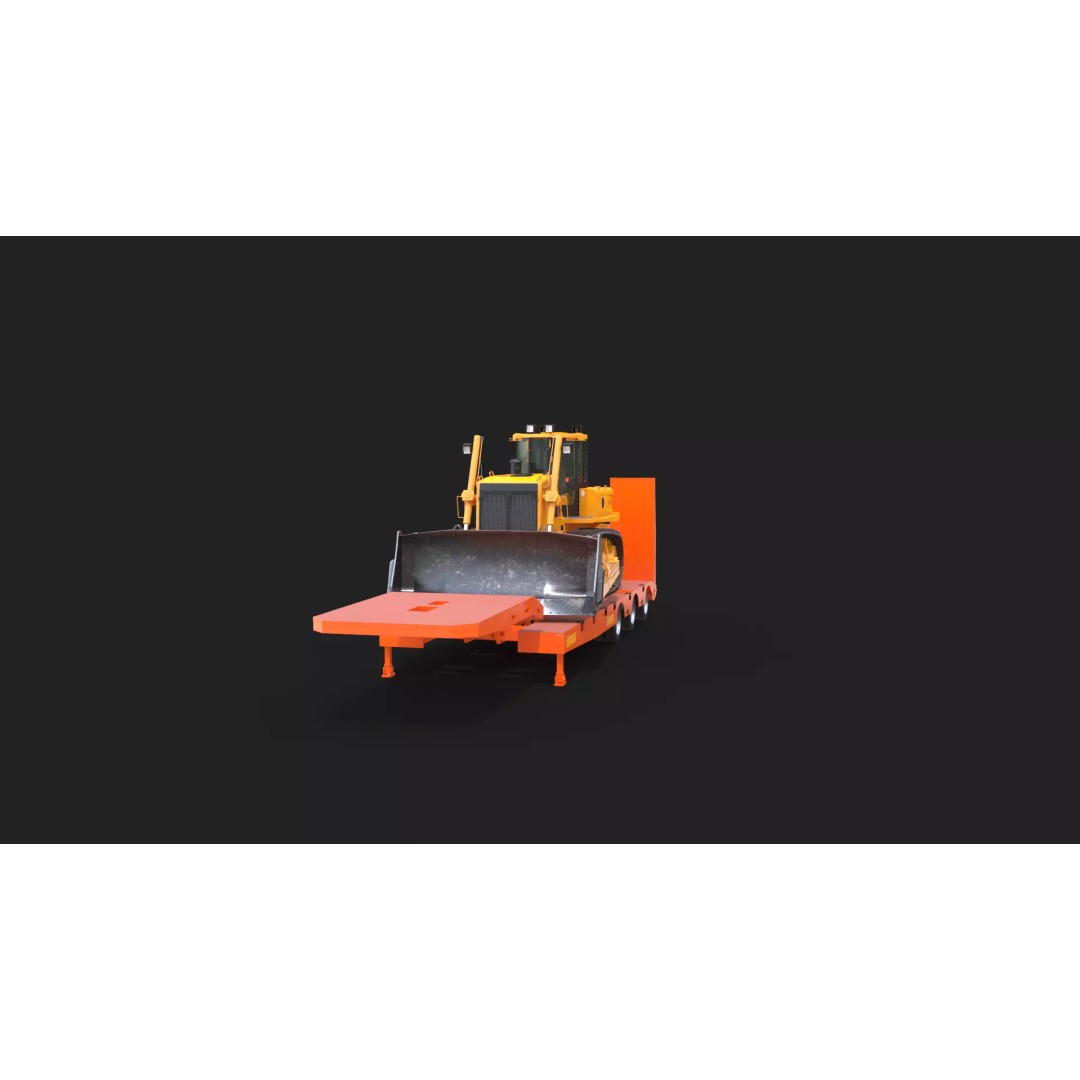 Bulldozer 3D Model – Low Loader Trailer with PBR Textures, FBX - View 18