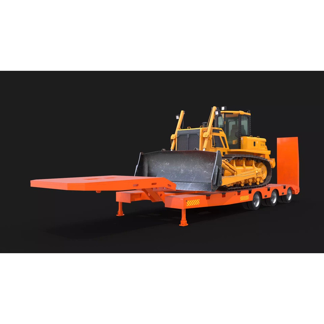 Bulldozer 3D Model – Low Loader Trailer with PBR Textures, FBX - View 2