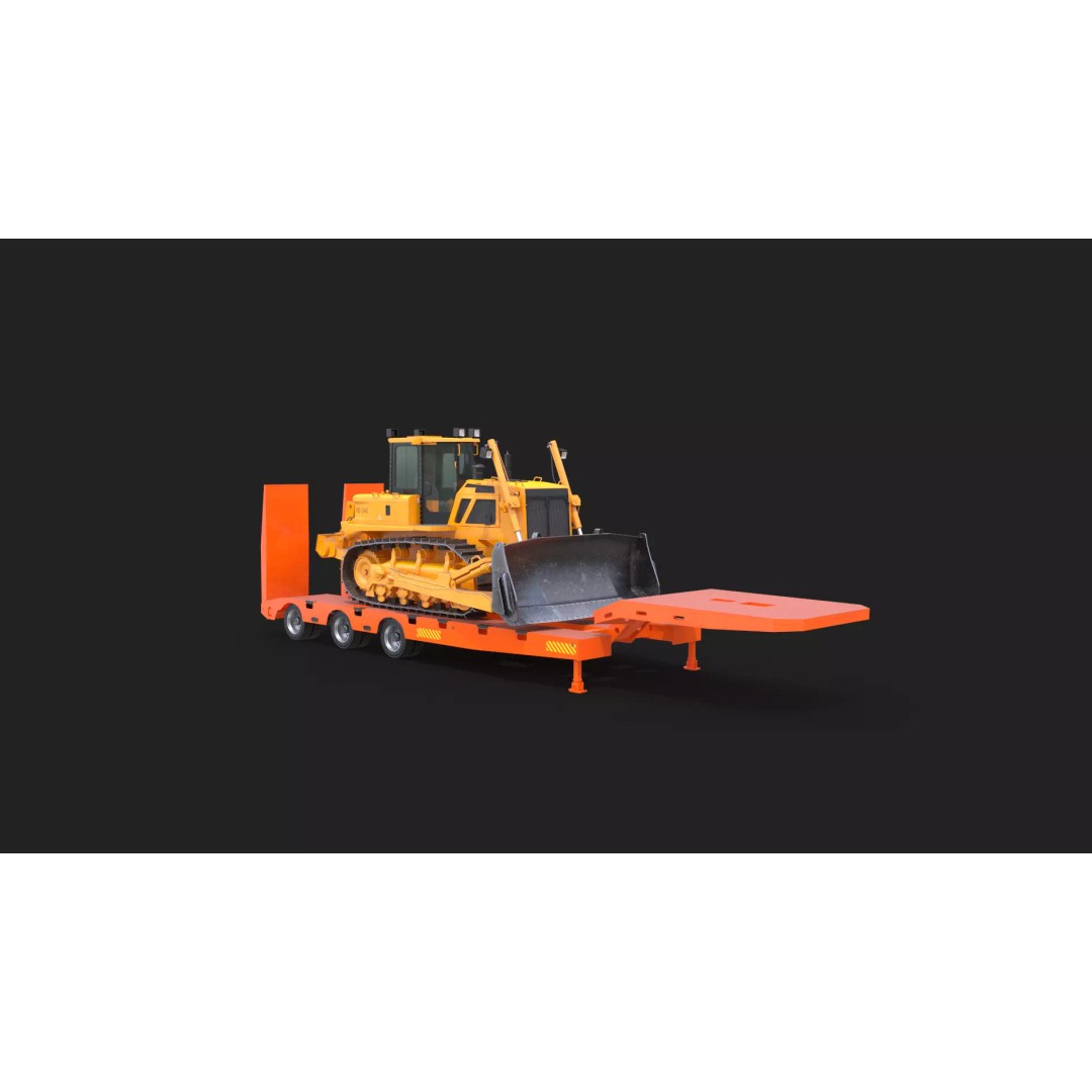 Bulldozer 3D Model – Low Loader Trailer with PBR Textures, FBX - View 20