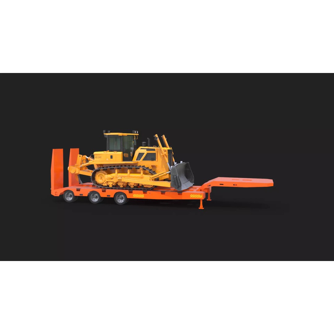 Bulldozer 3D Model – Low Loader Trailer with PBR Textures, FBX - View 21