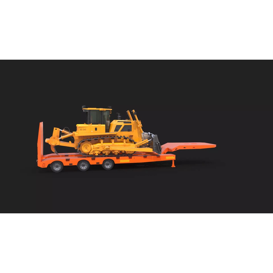 Bulldozer 3D Model – Low Loader Trailer with PBR Textures, FBX - View 22