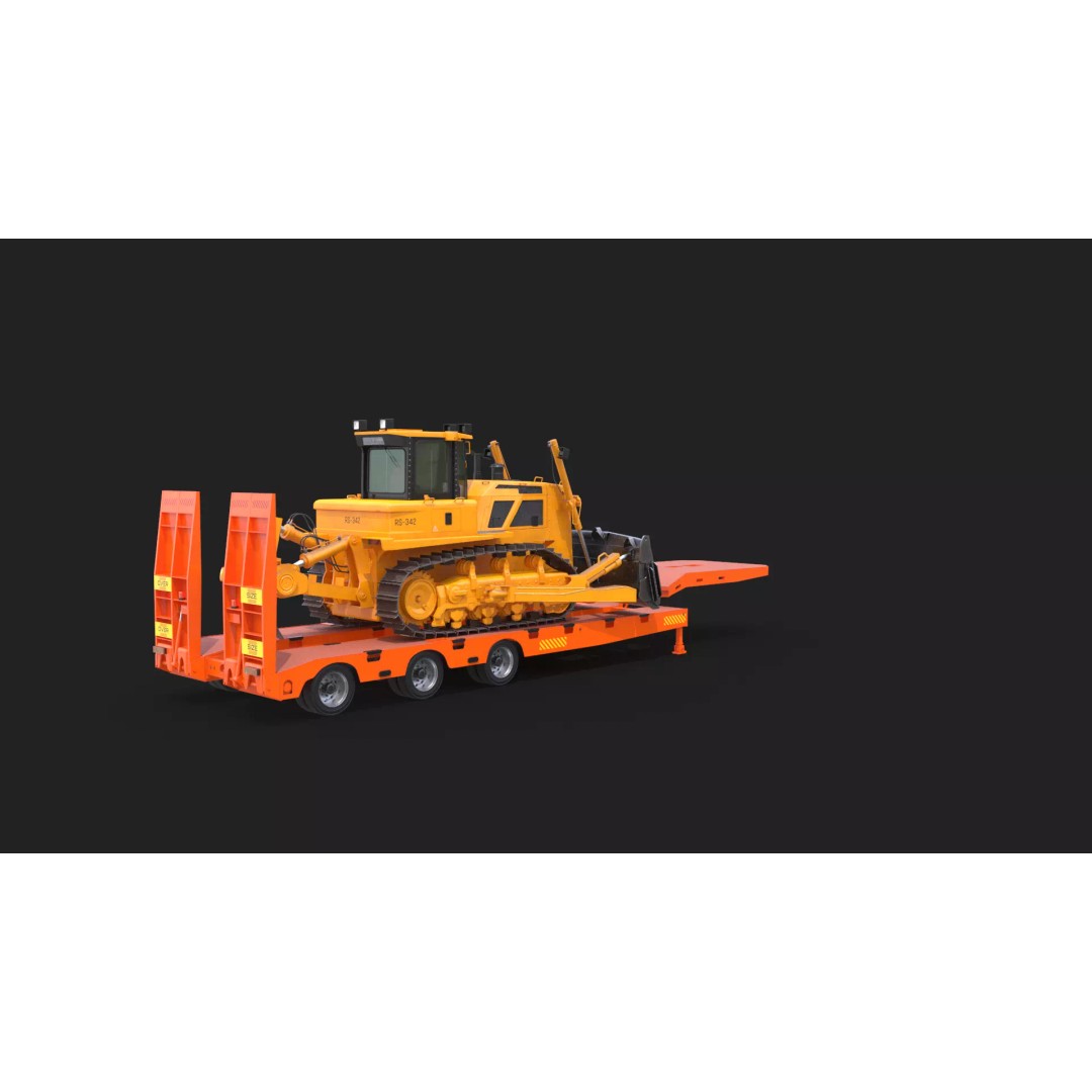 Bulldozer 3D Model – Low Loader Trailer with PBR Textures, FBX - View 23