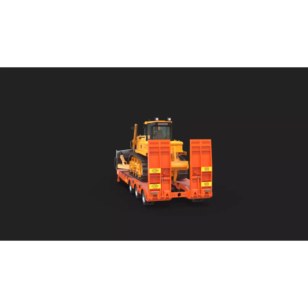 Bulldozer 3D Model – Low Loader Trailer with PBR Textures, FBX - View 25