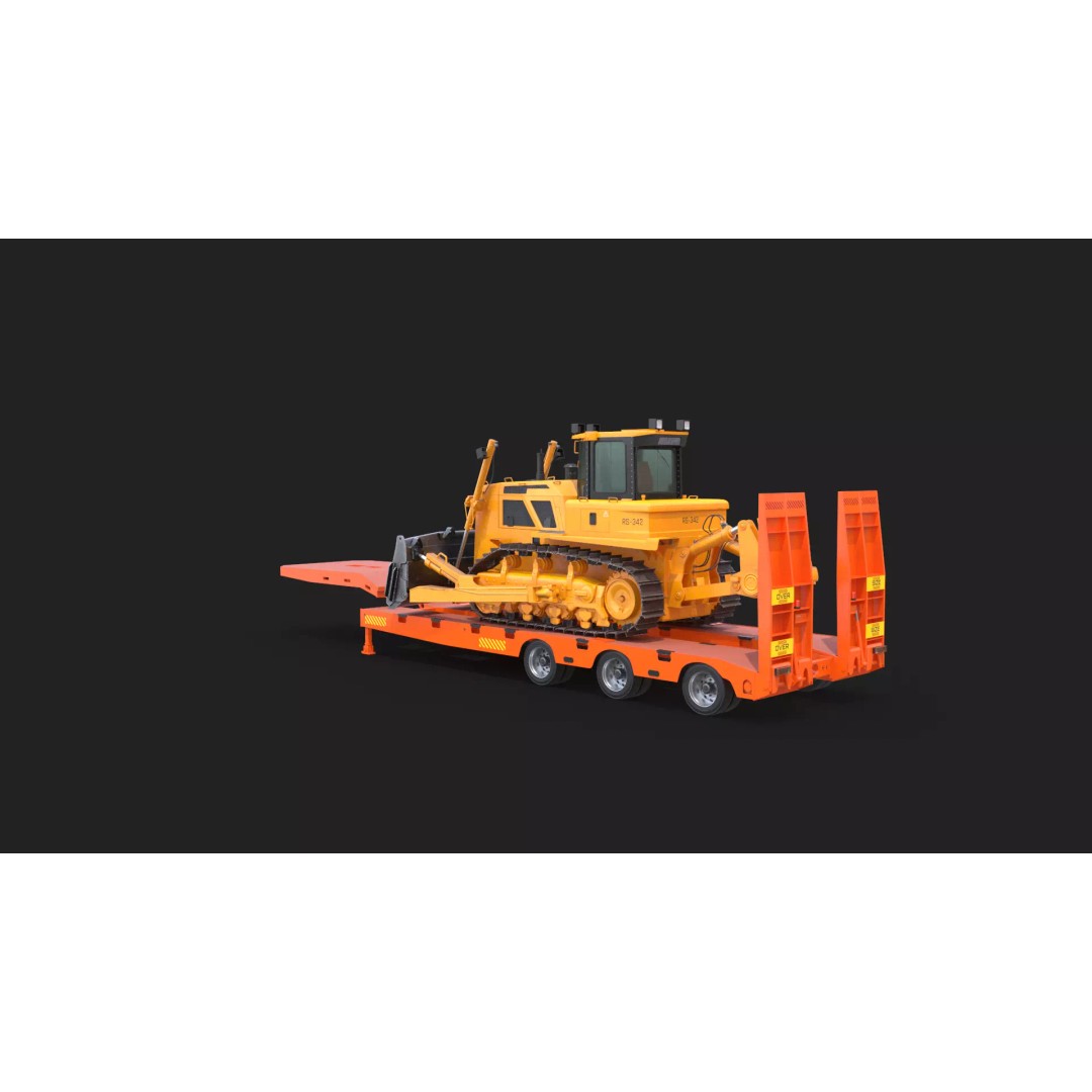 Bulldozer 3D Model – Low Loader Trailer with PBR Textures, FBX - View 26
