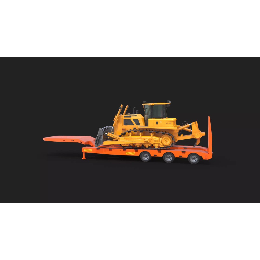 Bulldozer 3D Model – Low Loader Trailer with PBR Textures, FBX - View 27