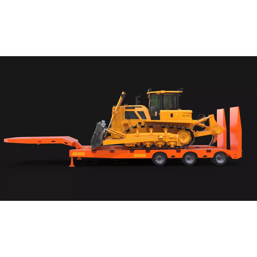 Bulldozer 3D Model – Low Loader Trailer with PBR Textures, FBX - View 3