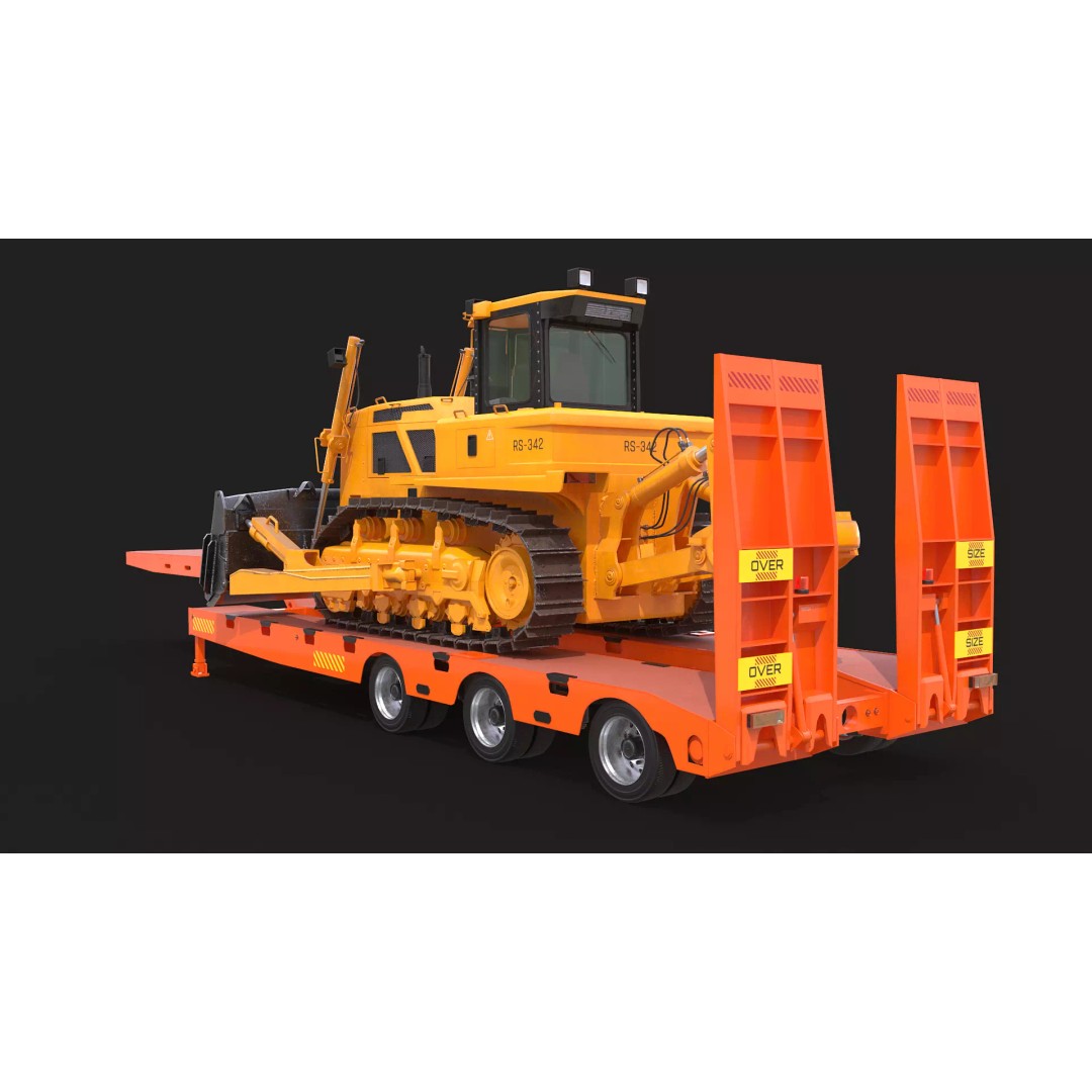Bulldozer 3D Model – Low Loader Trailer with PBR Textures, FBX - View 4