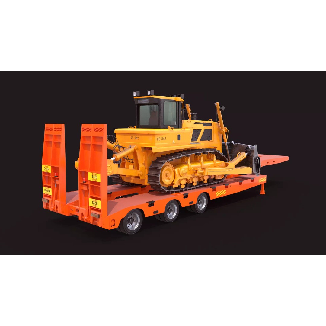 Bulldozer 3D Model – Low Loader Trailer with PBR Textures, FBX - View 5