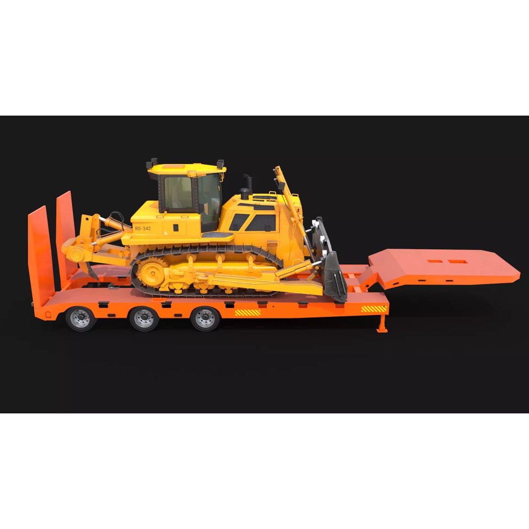 Bulldozer 3D Model – Low Loader Trailer with PBR Textures, FBX - View 6