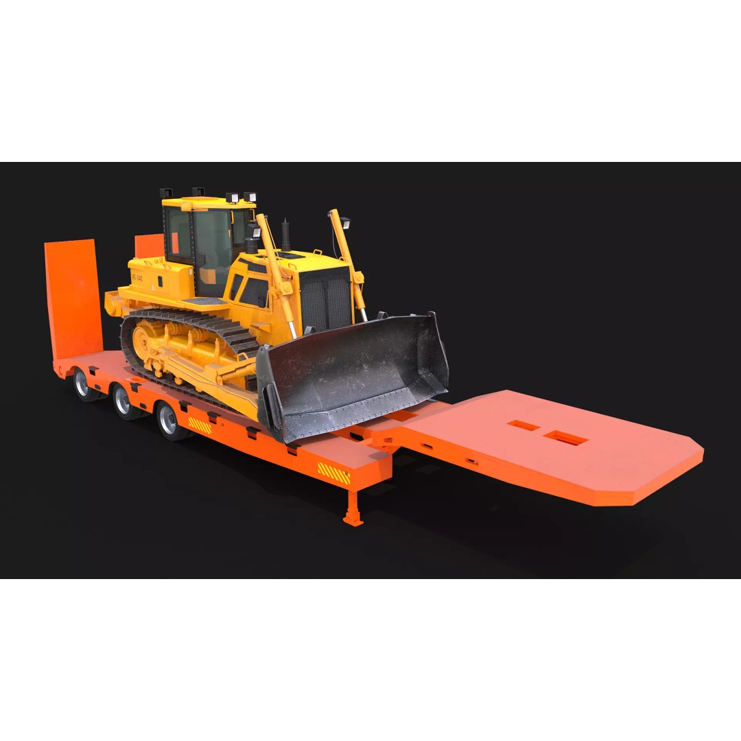 Bulldozer 3D Model – Low Loader Trailer with PBR Textures, FBX - View 7