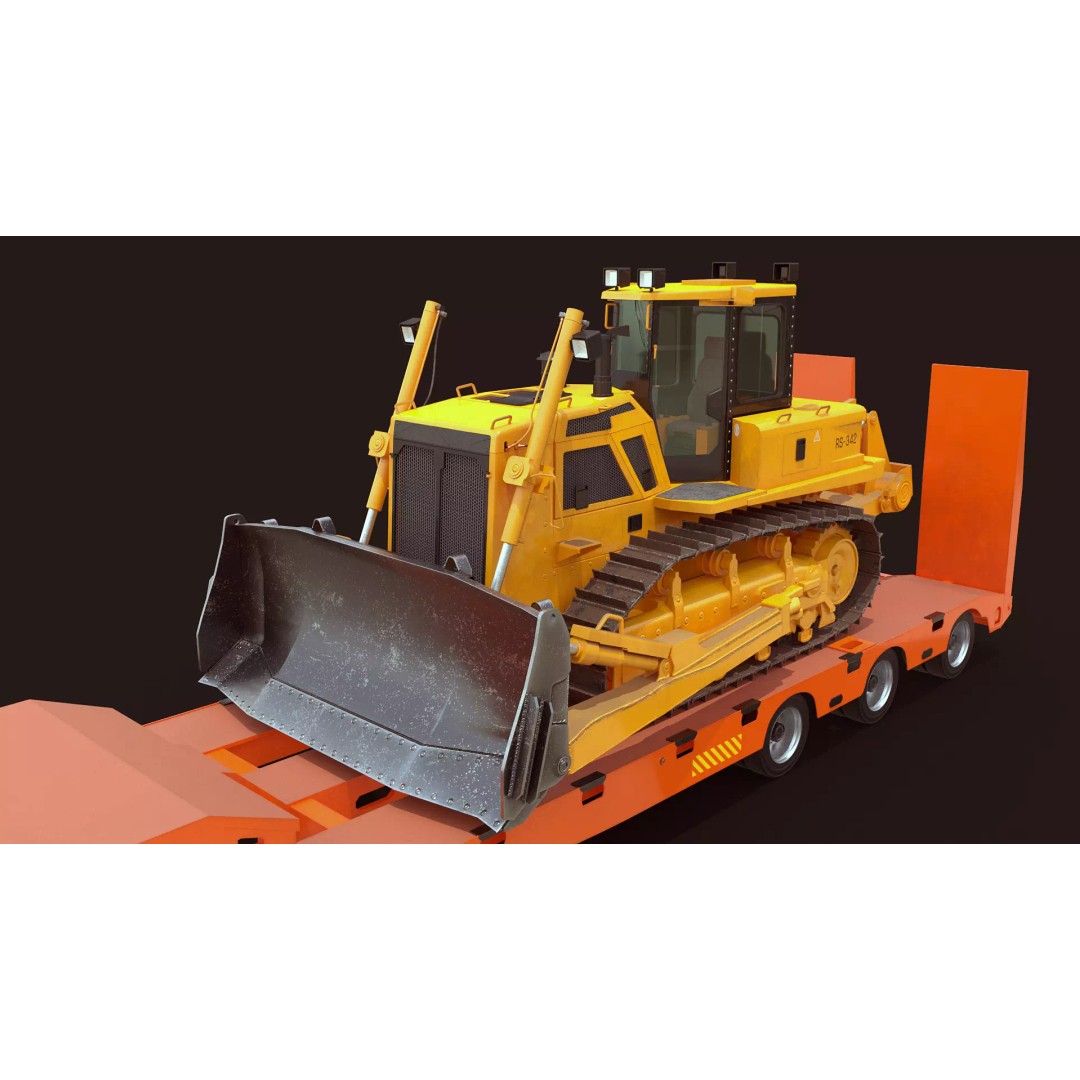 Bulldozer 3D Model – Low Loader Trailer with PBR Textures, FBX - View 9