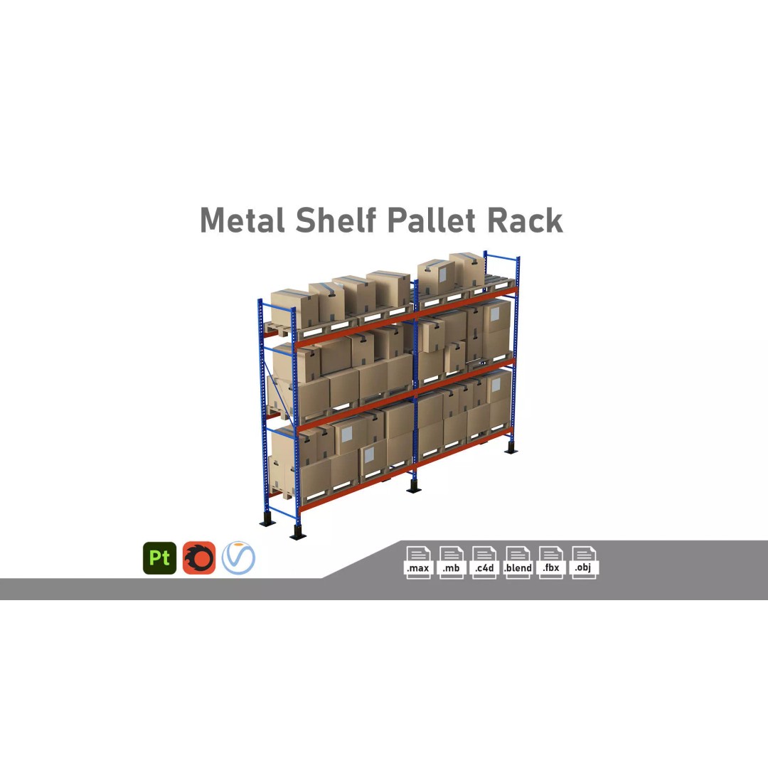 Metal Shelf Pallet Rack 3D Model – PBR Textures, Game Ready Formats - View 2