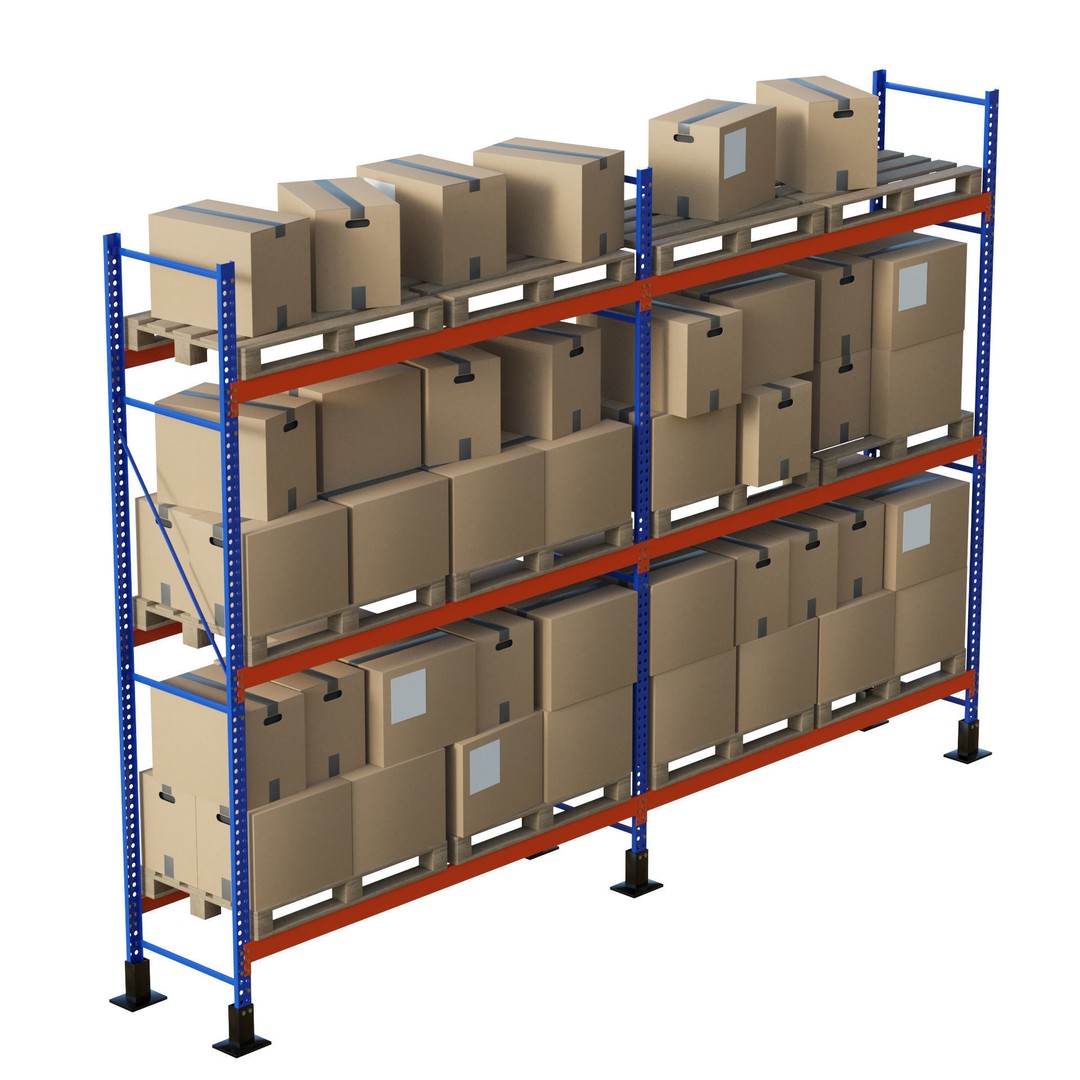 Metal Shelf Pallet Rack 3D Model – PBR Textures, Game Ready Formats - View 3