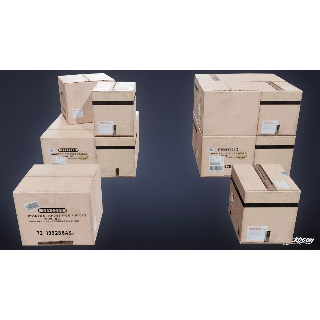 Cardboard Boxes 3D Model – Low Poly Game Asset, FBX - View 2